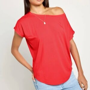 78 & Sunny Edgewater Off The Shoulder Coral Orange Tee Short Sleeve Top Medium